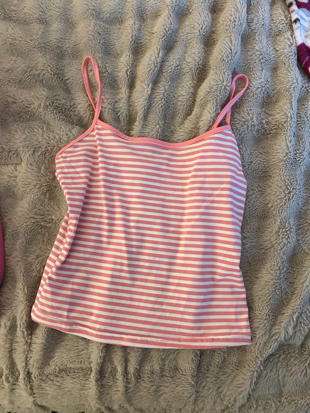 Pink & White Striped Spaghetti Strap Tank Top